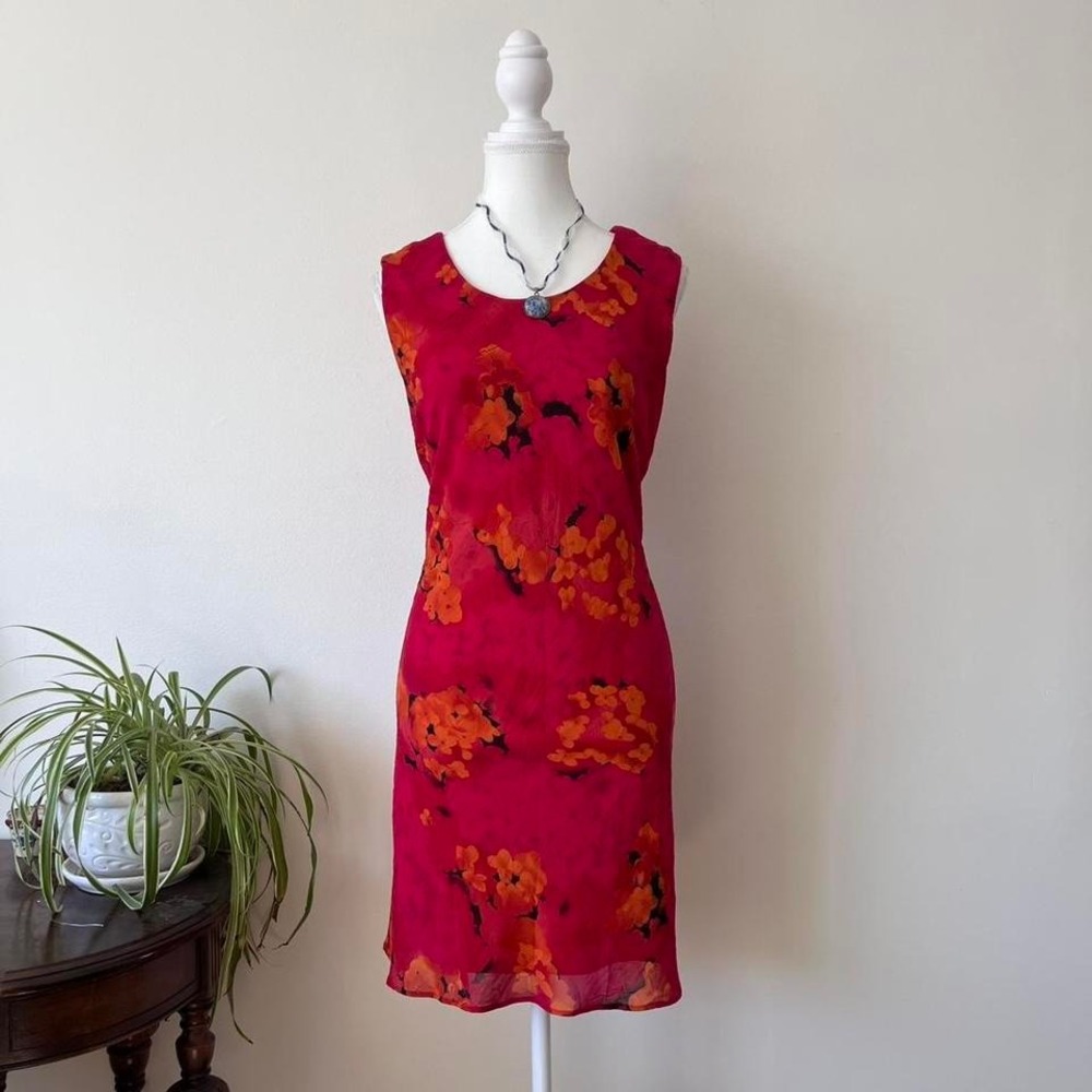 Vintage Fairweather Floral Midi Dress Womens Sz L Red coquette boho